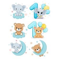 AGBE6zu Baby elefant si ursulet 1 an imagine comestibila din zahar 20x15cm